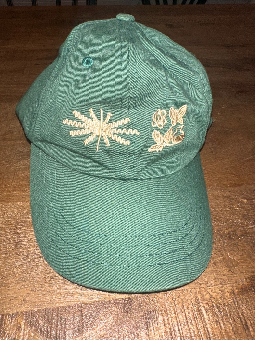 NWOT Peach Pit Dark Green Embroidered Floral Dad Cap
